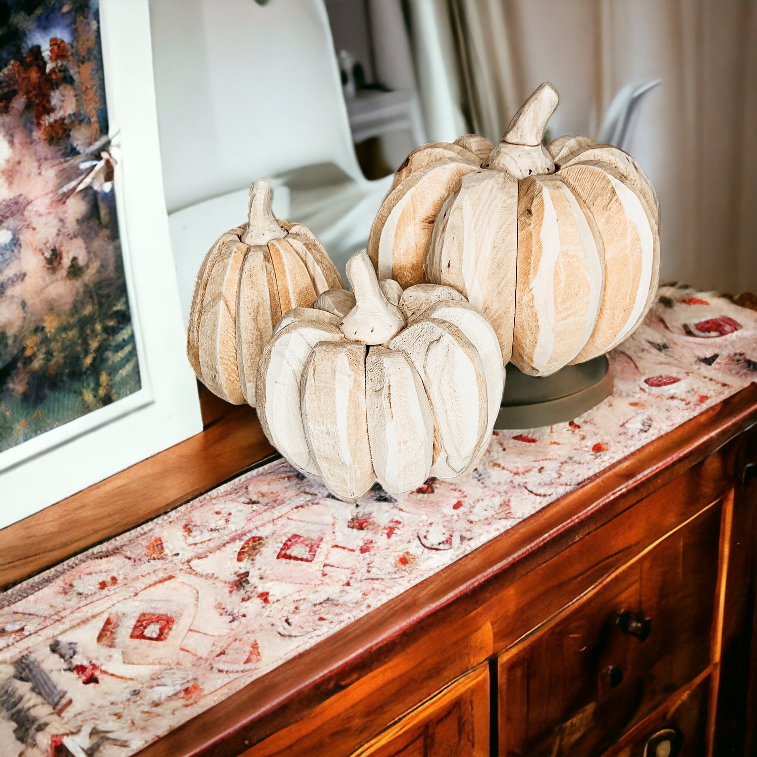 Farmhouse Pumpkin Trio – Hand-Crafted Wooden Pumpkins