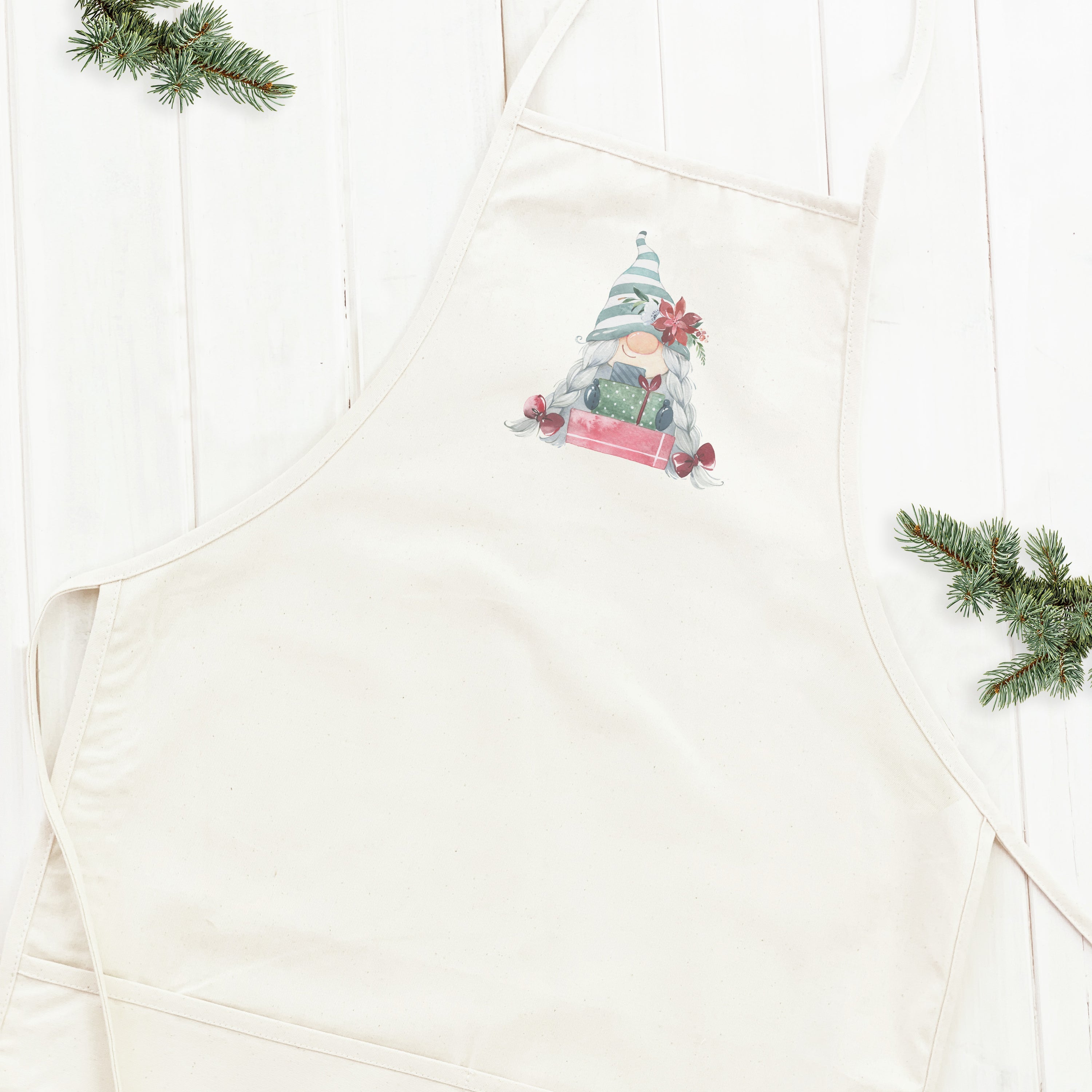 Gnome with Presents Cotton Canvas Apron