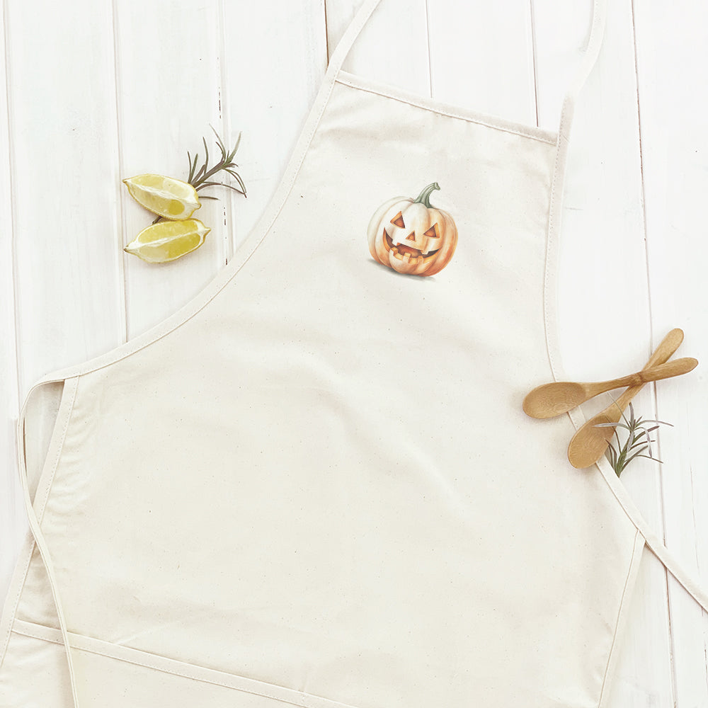 Watercolor Carved Pumpkin Cotton Canvas Apron
