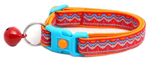 Blue & Orange Aztec with Reflective Accents - Breakaway Cat Collar
