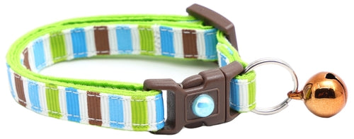 Green, Brown & Blue Stripes – Breakaway Cat Collar