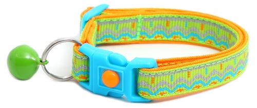 Blue & Orange Aztec with Reflective Accents - Breakaway Cat Collar
