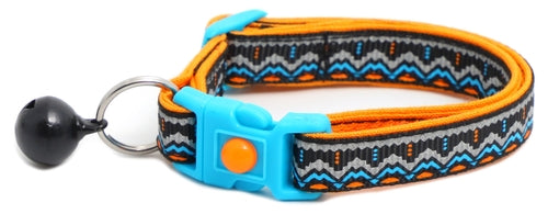 Blue & Orange Aztec with Reflective Accents - Breakaway Cat Collar
