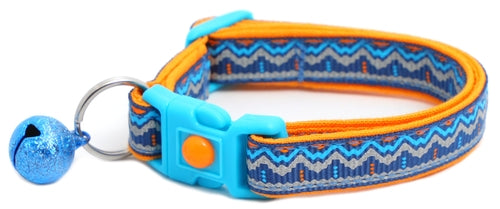 Blue & Orange Aztec with Reflective Accents - Breakaway Cat Collar