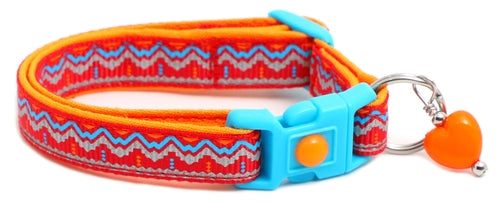 Blue & Orange Aztec with Reflective Accents - Breakaway Cat Collar