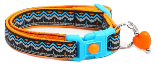 Blue & Orange Aztec with Reflective Accents - Breakaway Cat Collar