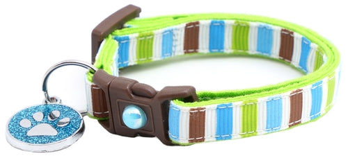 Green, Brown & Blue Stripes – Breakaway Cat Collar
