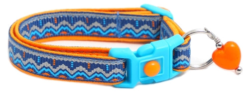 Blue & Orange Aztec with Reflective Accents - Breakaway Cat Collar