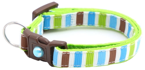 Green, Brown & Blue Stripes – Breakaway Cat Collar