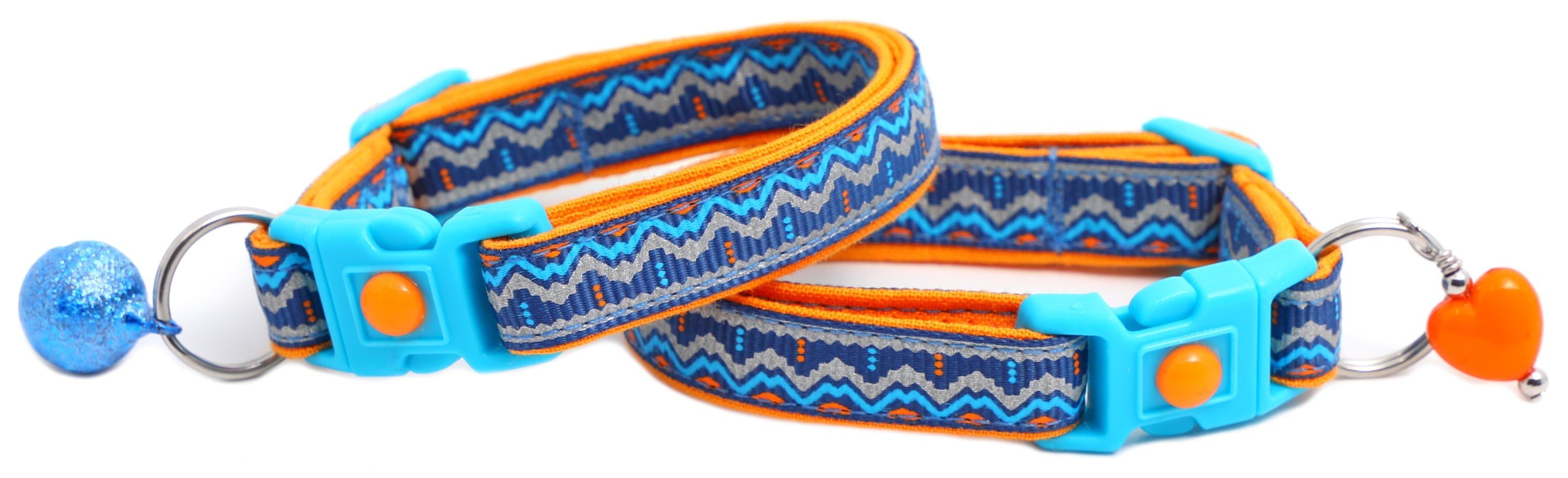 Blue & Orange Aztec with Reflective Accents - Breakaway Cat Collar
