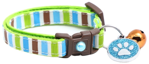 Green, Brown & Blue Stripes – Breakaway Cat Collar