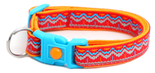 Blue & Orange Aztec with Reflective Accents - Breakaway Cat Collar