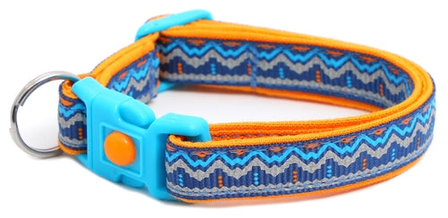 Blue & Orange Aztec with Reflective Accents - Breakaway Cat Collar