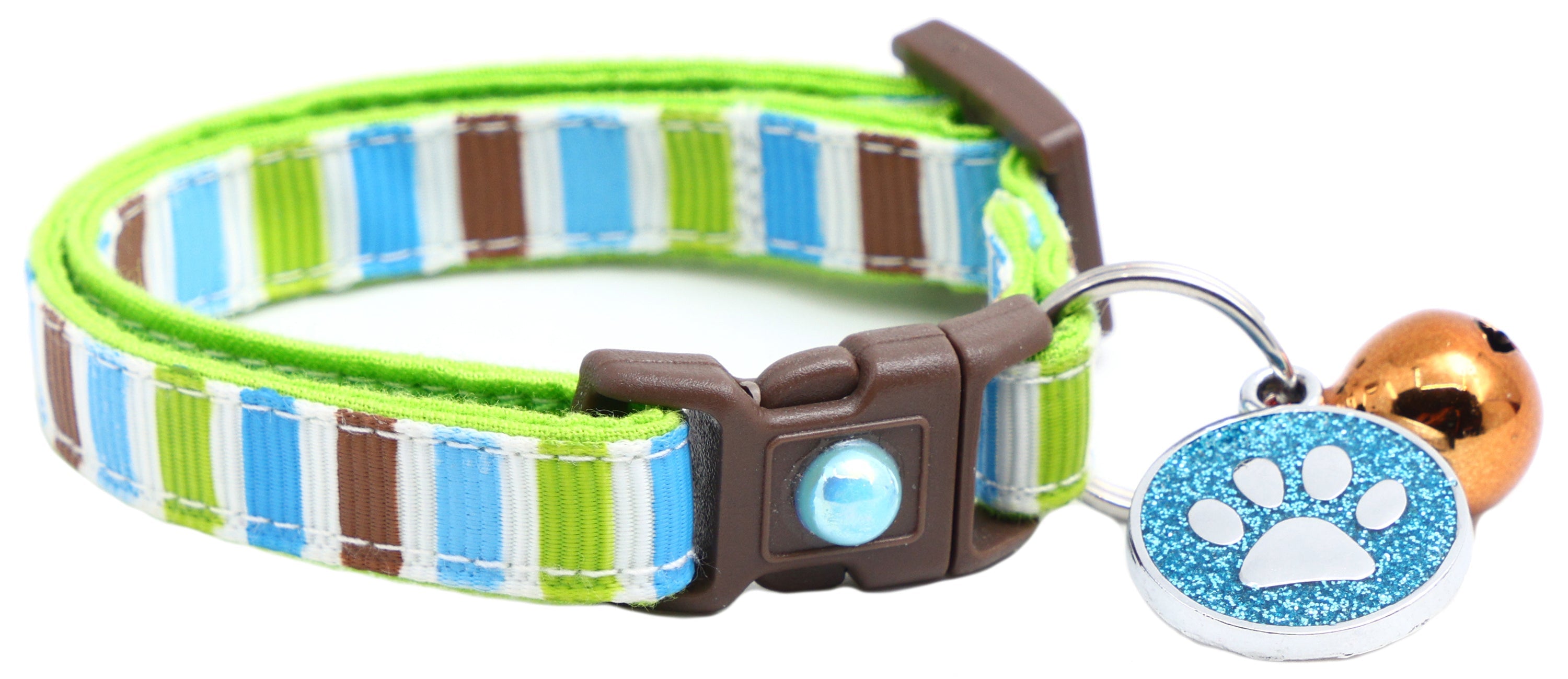 Green, Brown & Blue Stripes – Breakaway Cat Collar
