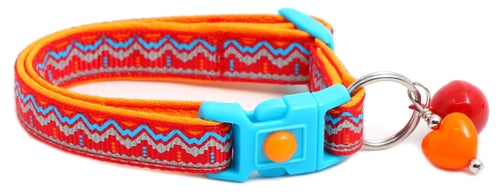 Blue & Orange Aztec with Reflective Accents - Breakaway Cat Collar