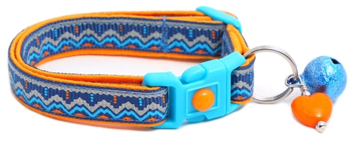 Blue & Orange Aztec with Reflective Accents - Breakaway Cat Collar