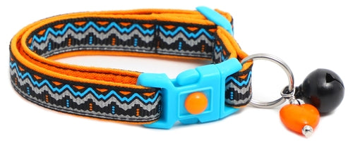 Blue & Orange Aztec with Reflective Accents - Breakaway Cat Collar