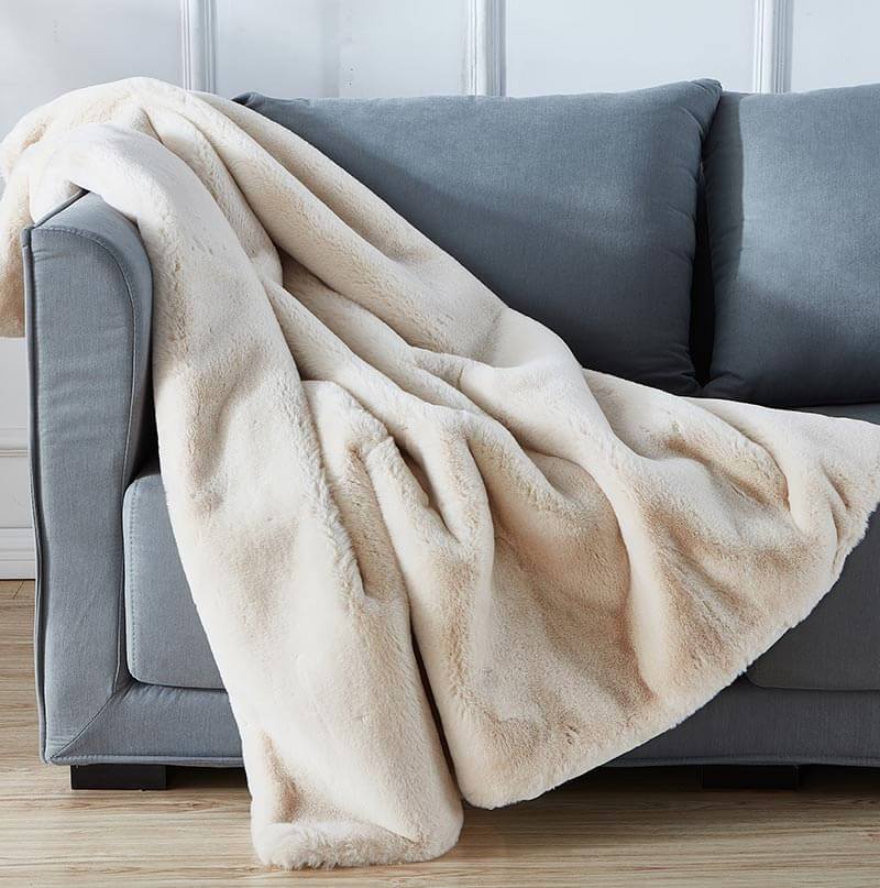 Cassilda Luxury Beige Chinchilla Faux Fur Throw Blanket – 60" x 50"