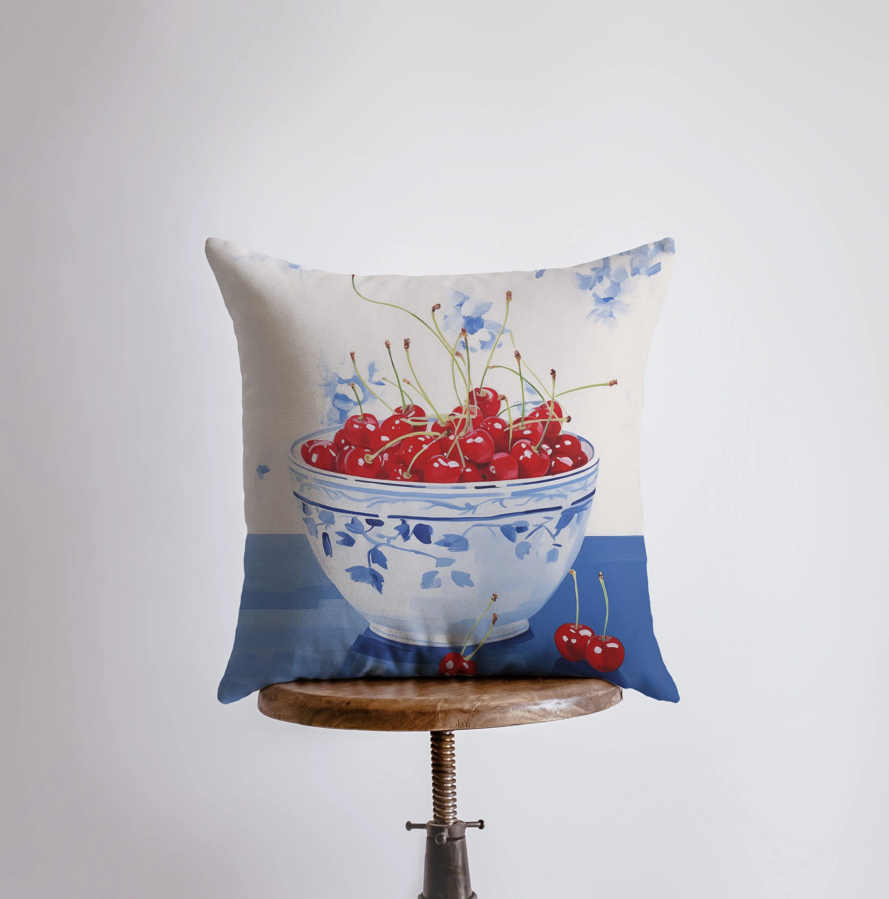 Red Cherry Bowl Throw Pillow Cover
