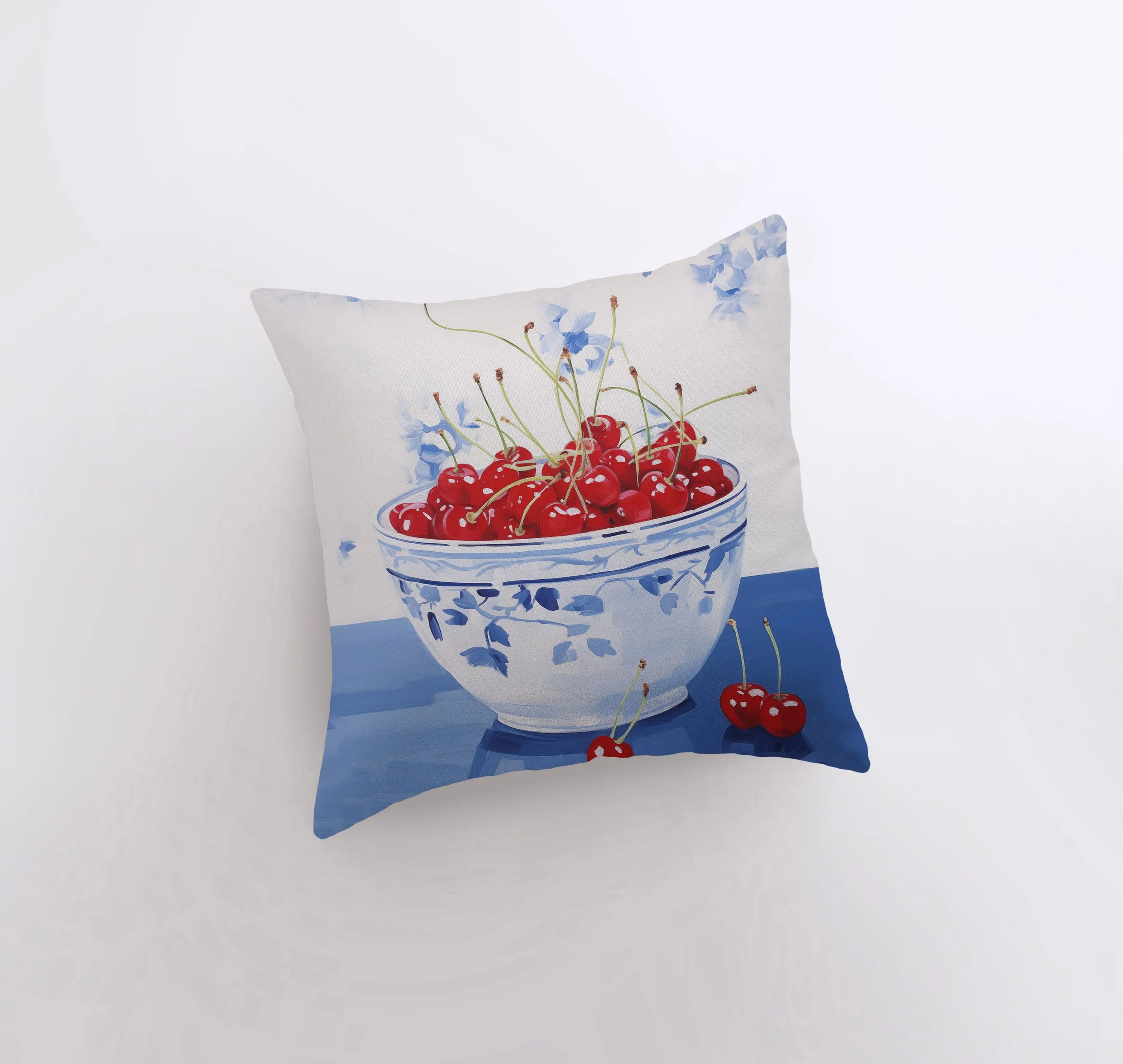 Red Cherry Bowl Throw Pillow Cover