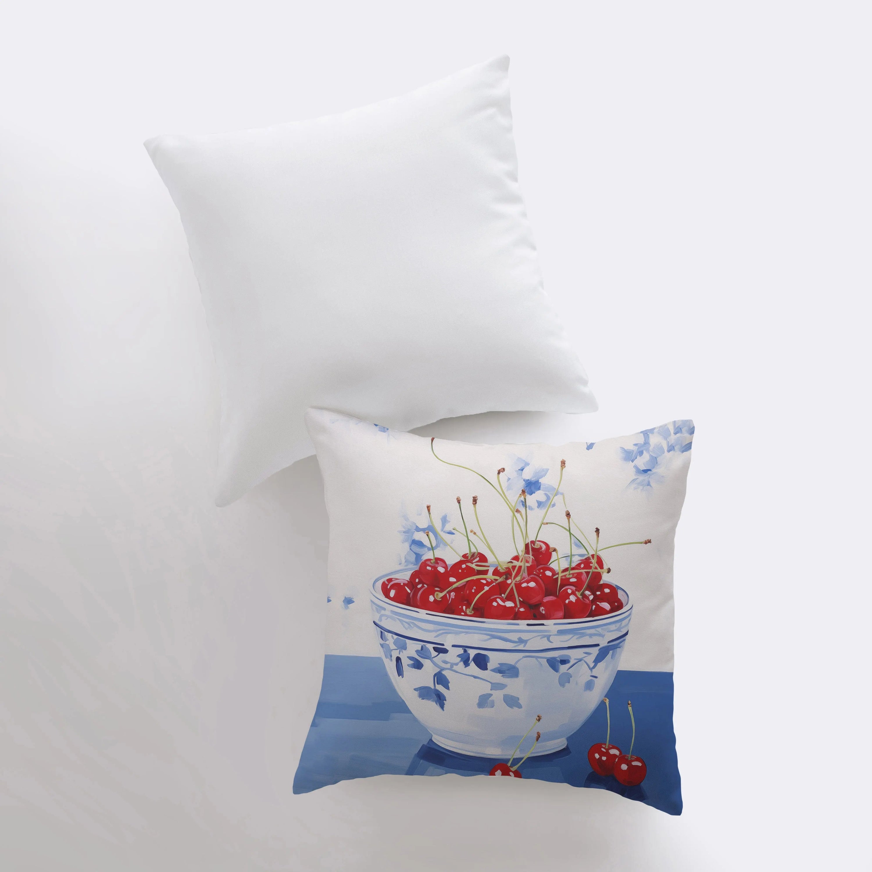 Red Cherry Bowl Throw Pillow Cover