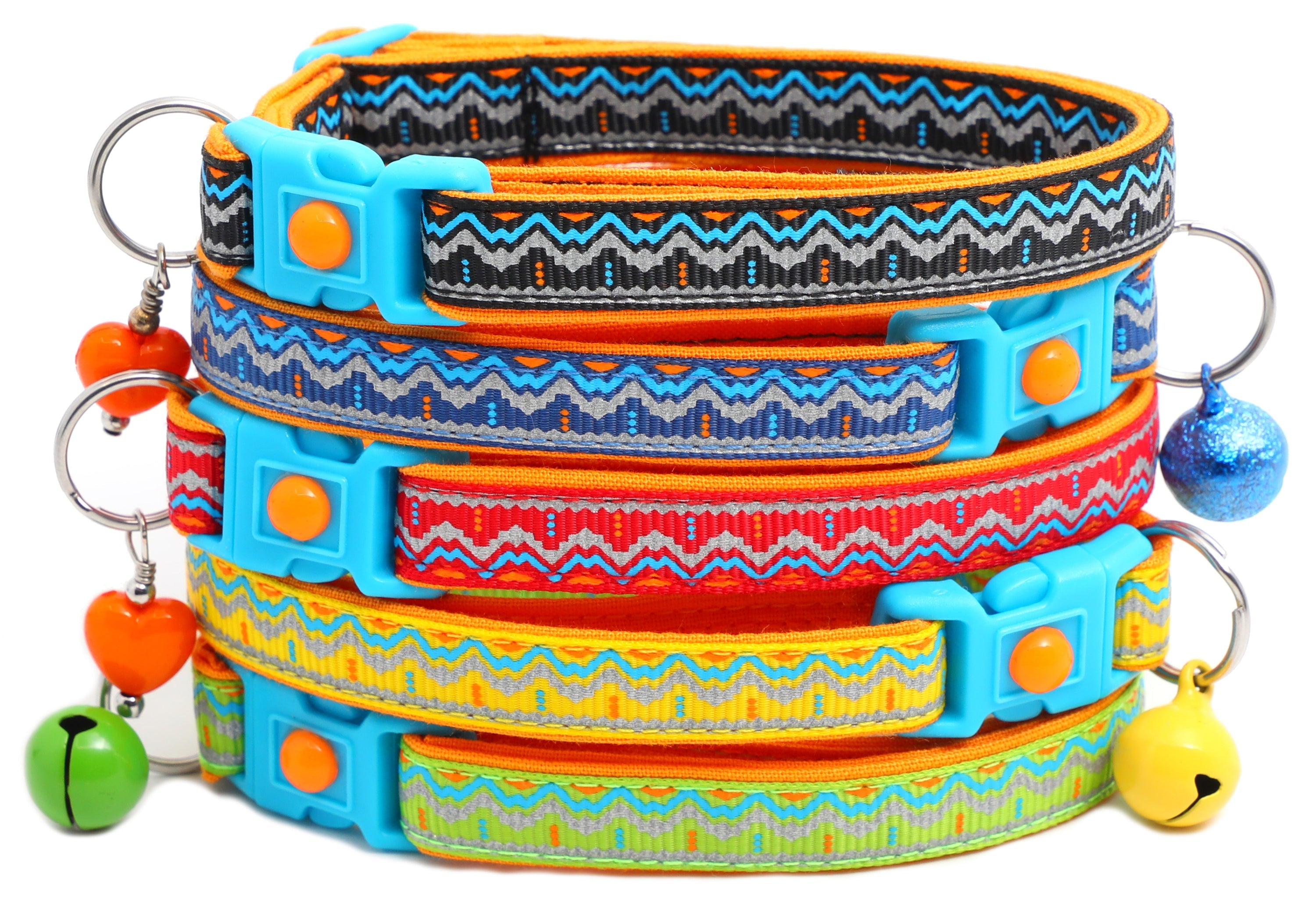 Blue &amp; Orange Aztec with Reflective Accents - Breakaway Cat Collar
