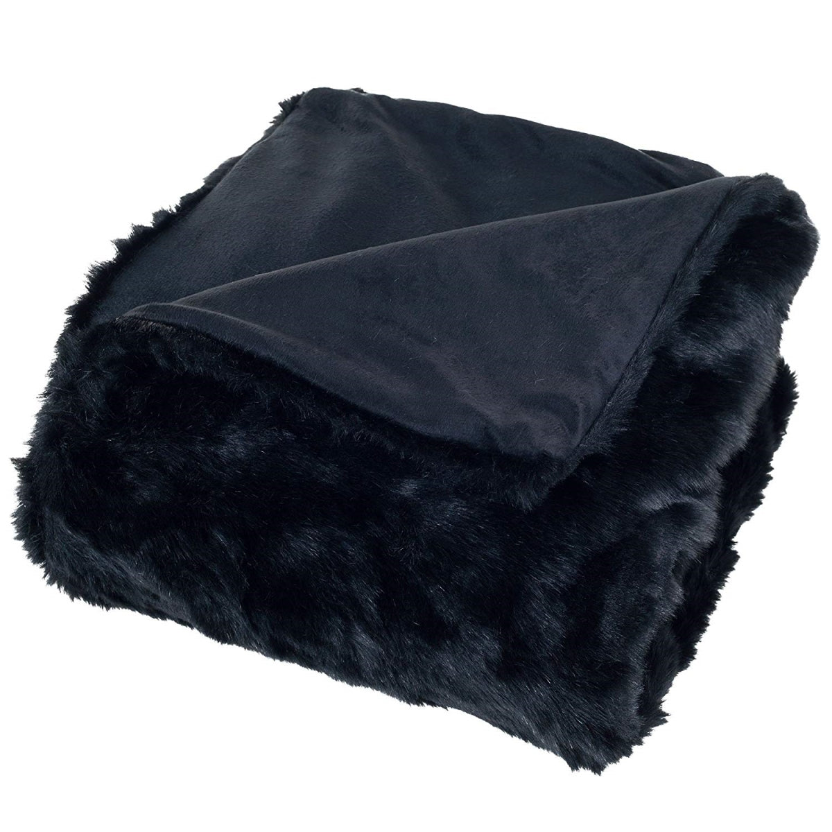 Luxury Long-Haired Faux Fur Throw Blanket – Black Croc Embossed