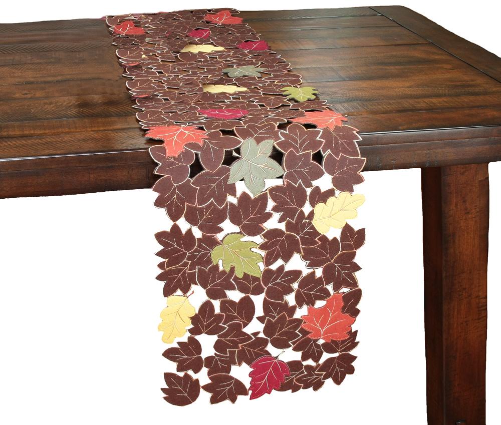 Forest Blanket Table Runner – Autumn Leaf Cutwork Design