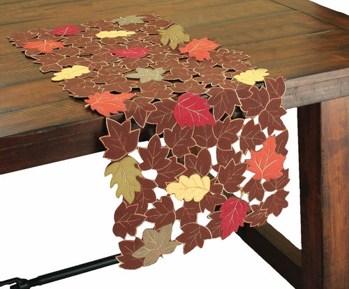 Forest Blanket Table Runner – Autumn Leaf Cutwork Design