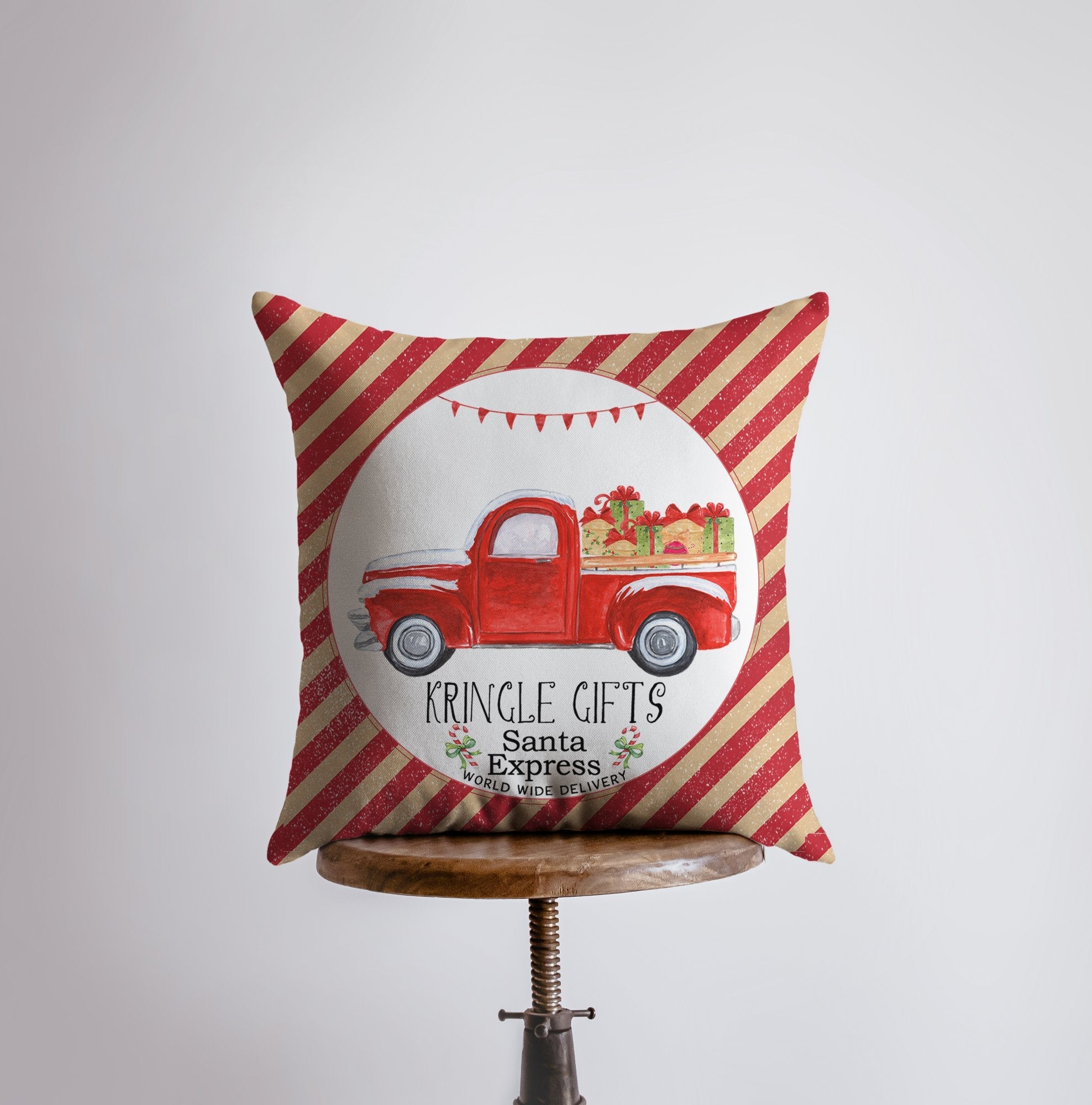 Kringle Gifts – Red Christmas Truck Throw Pillow Cover