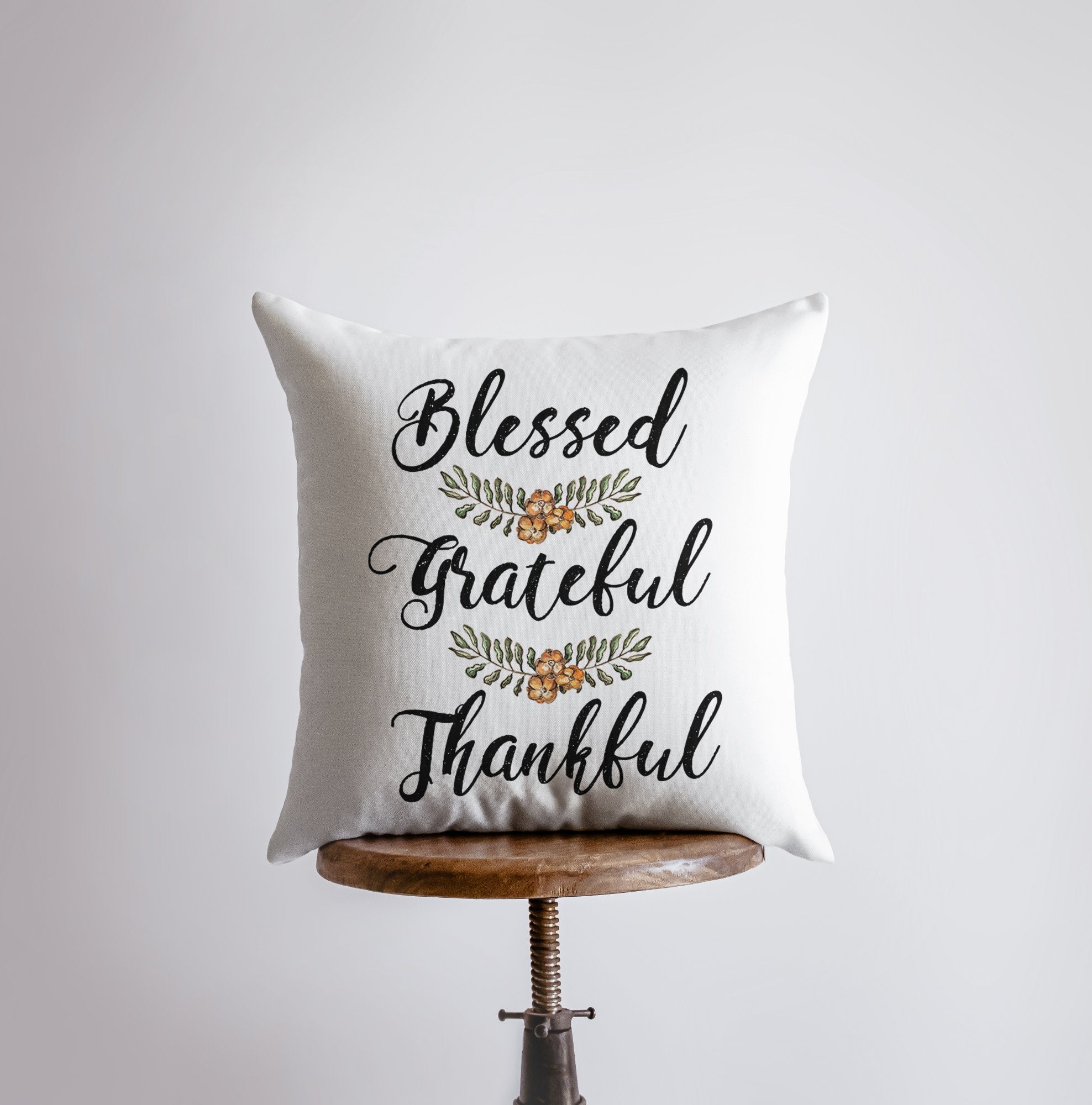 Blessed Grateful Thankful Throw Pillow Cover – Neutral Farmhouse Fall Accent