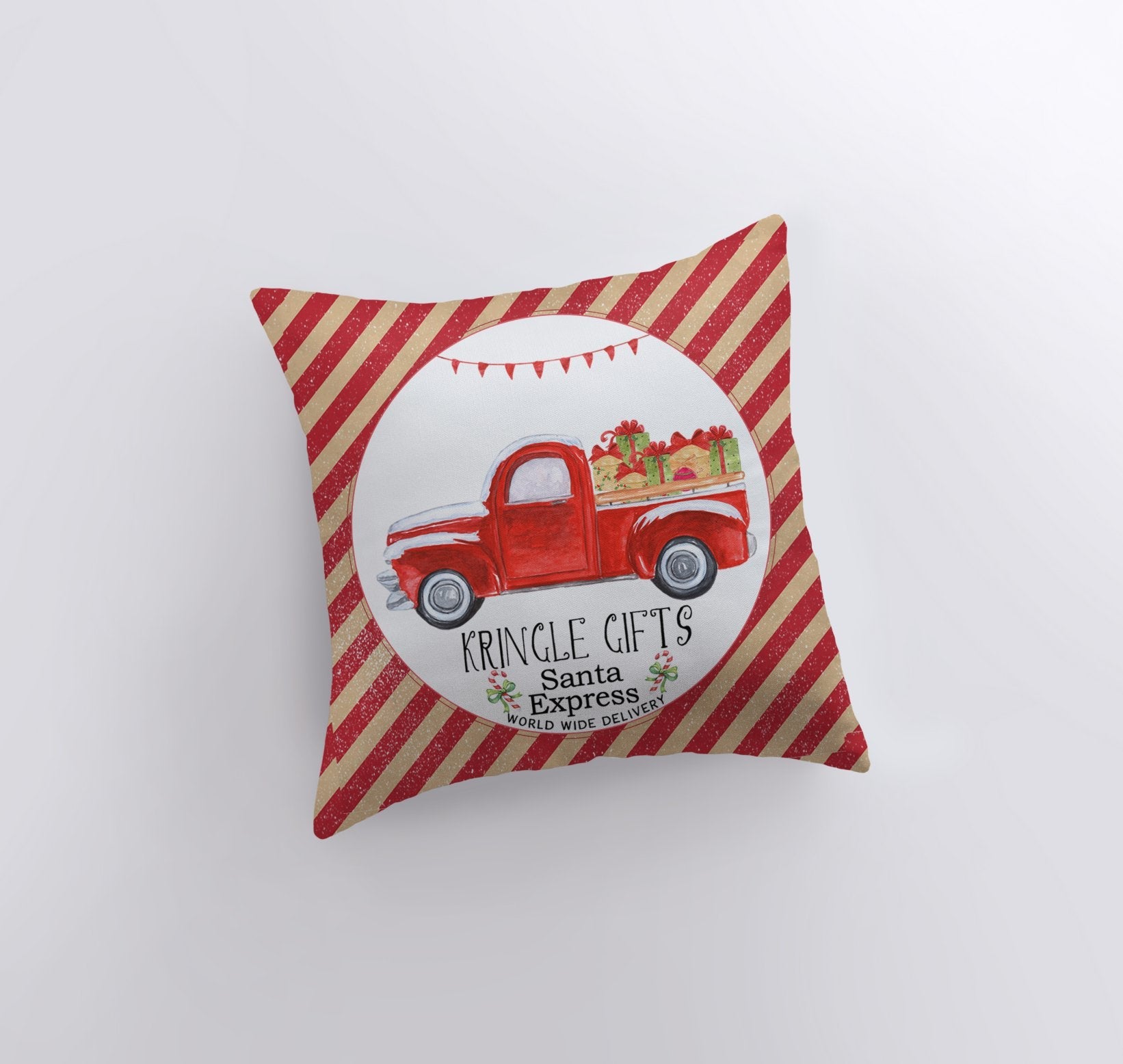 Kringle Gifts – Red Christmas Truck Throw Pillow Cover