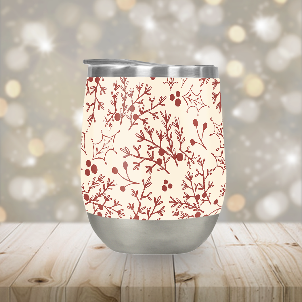 Red Christmas Branch – 12 oz Stemless Wine Tumbler
