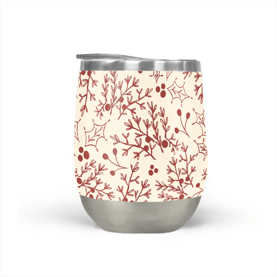 Red Christmas Branch – 12 oz Stemless Wine Tumbler