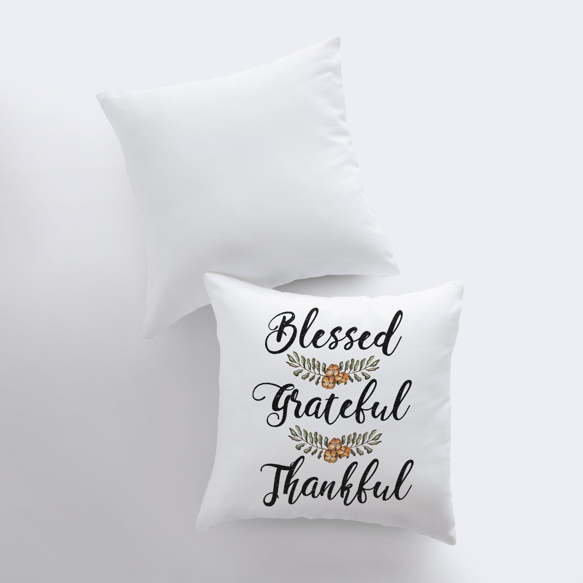 Blessed Grateful Thankful Throw Pillow Cover – Neutral Farmhouse Fall Accent