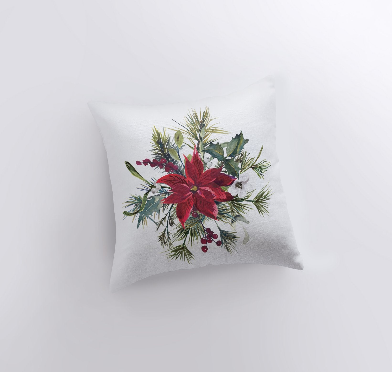 Christmas Poinsettia Throw Pillow Cover – Festive Floral Holiday Décor