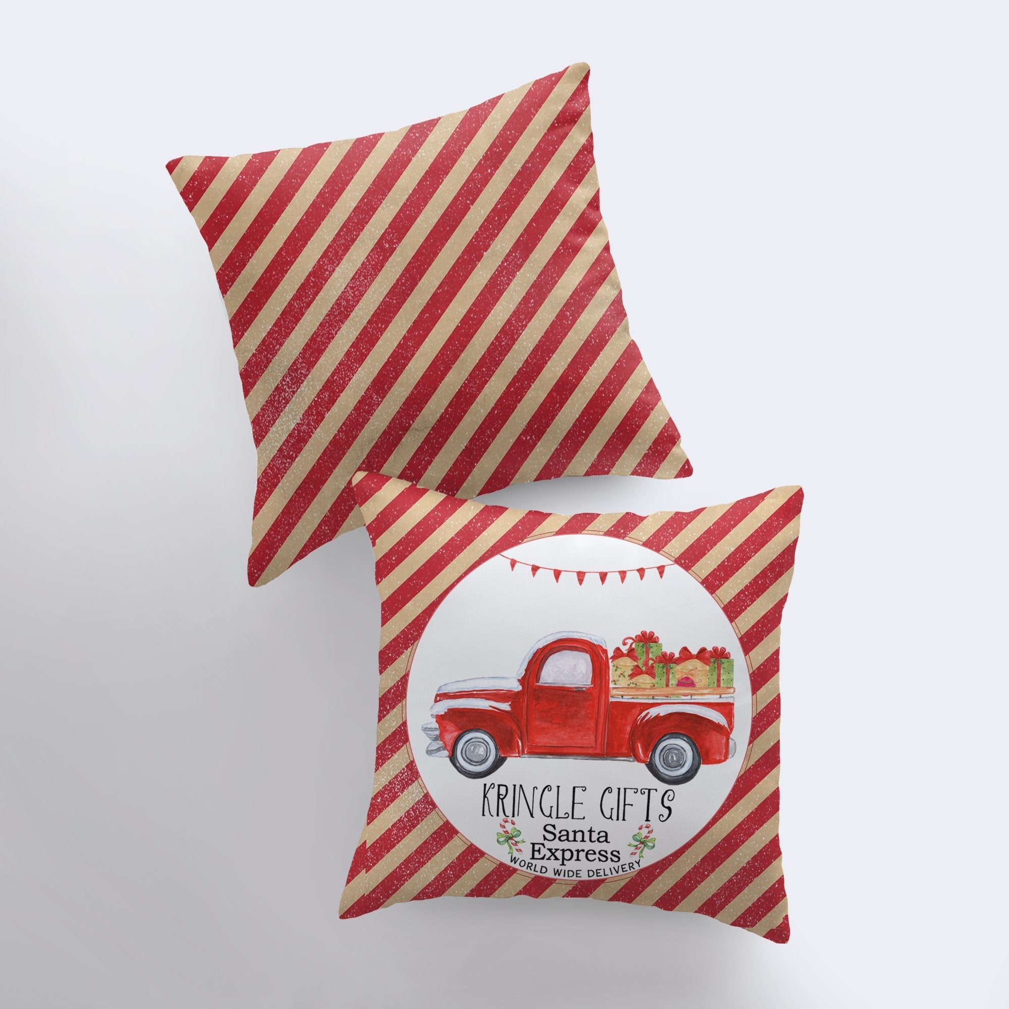 Kringle Gifts – Red Christmas Truck Throw Pillow Cover