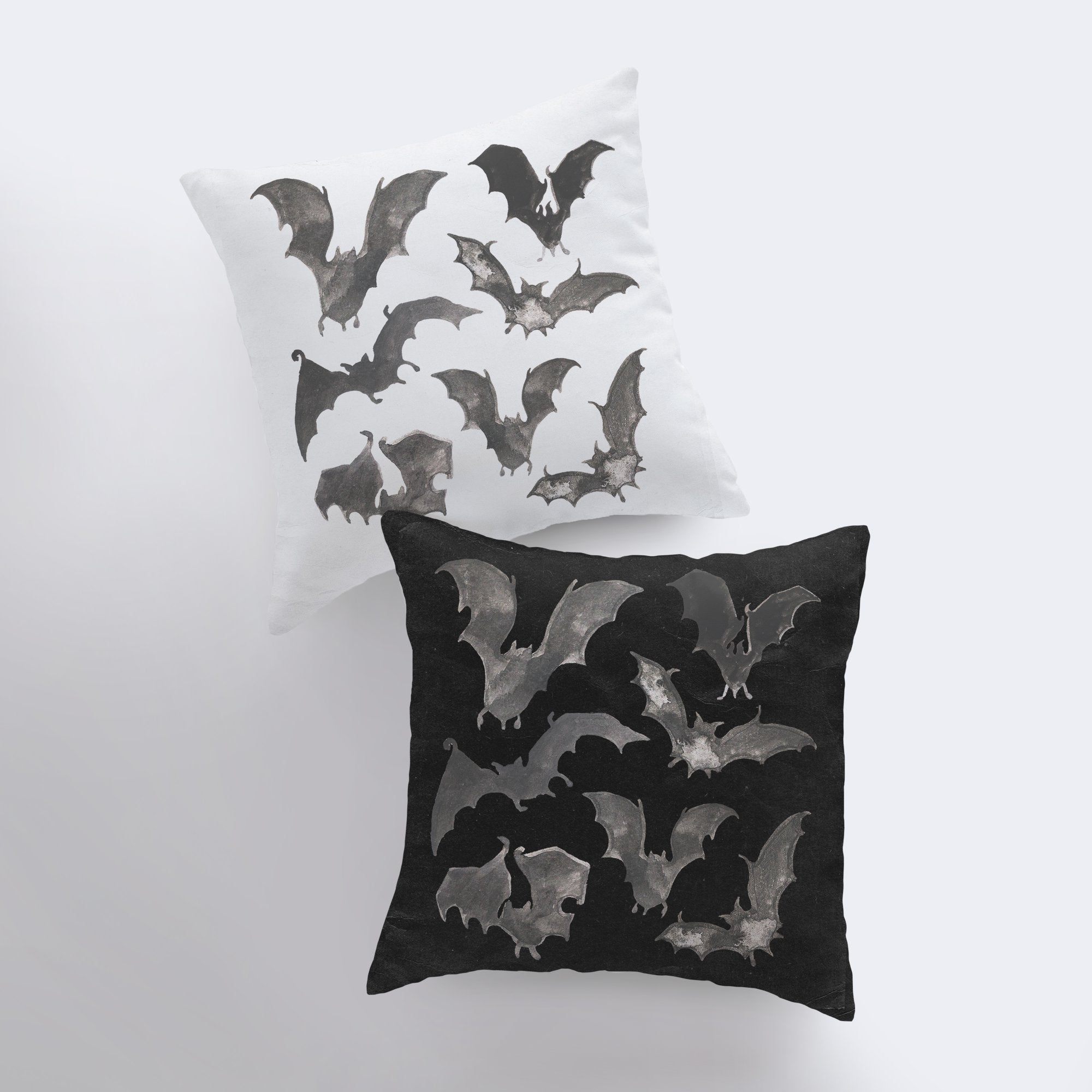 Bats on Black Throw Pillow Cover – Double-Sided