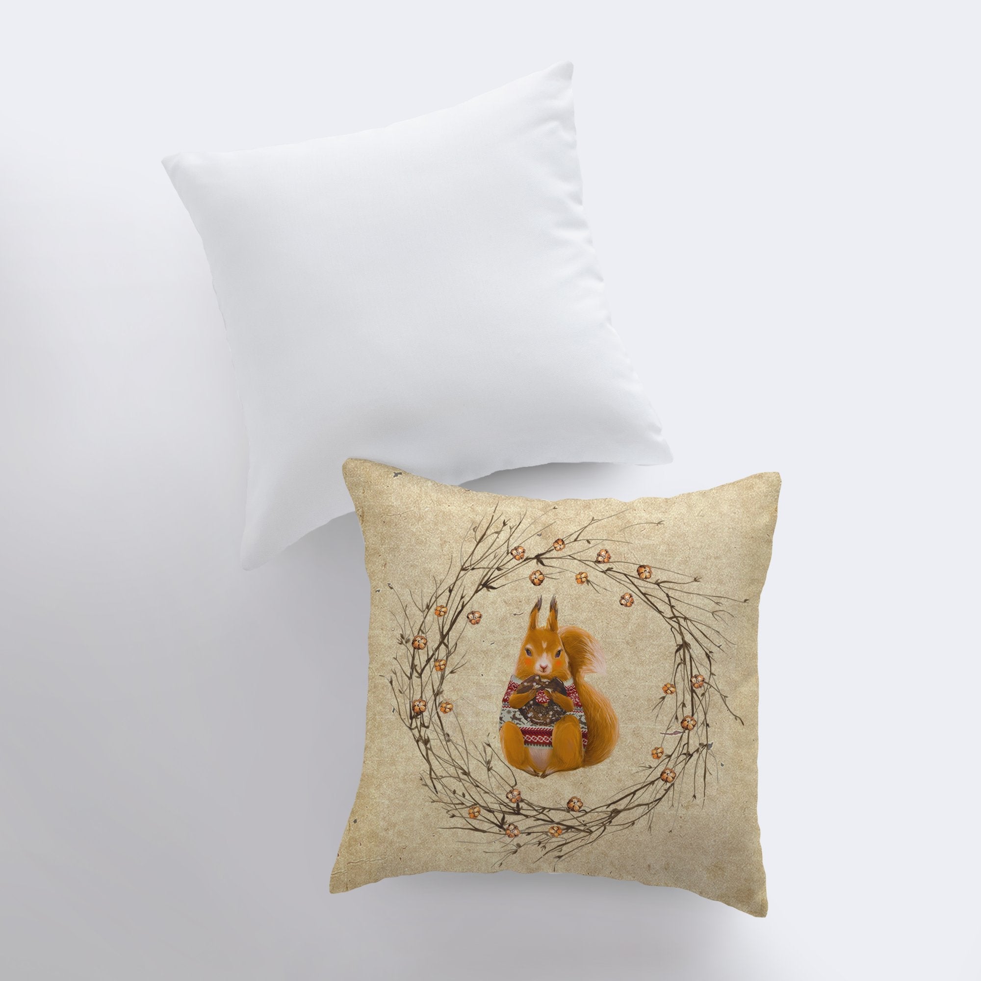 Red Squirrel Cabin Throw Pillow Cover