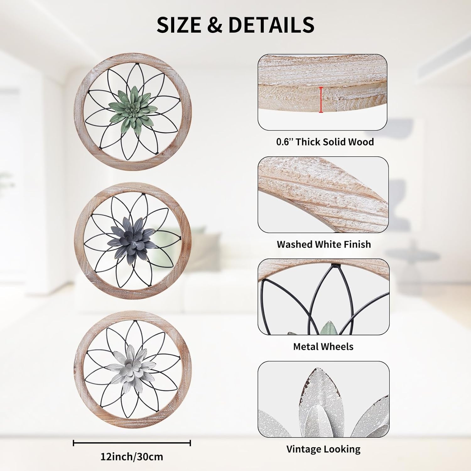 Round Farmhouse Wall Decor – 3-Piece Rustic Floral Medallion Set