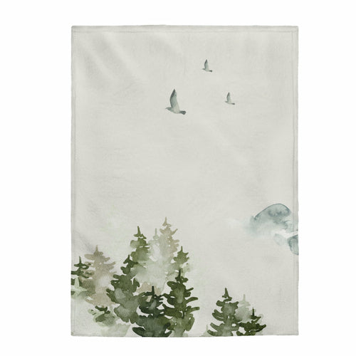 Birds Over Forest Plush Throw Blanket