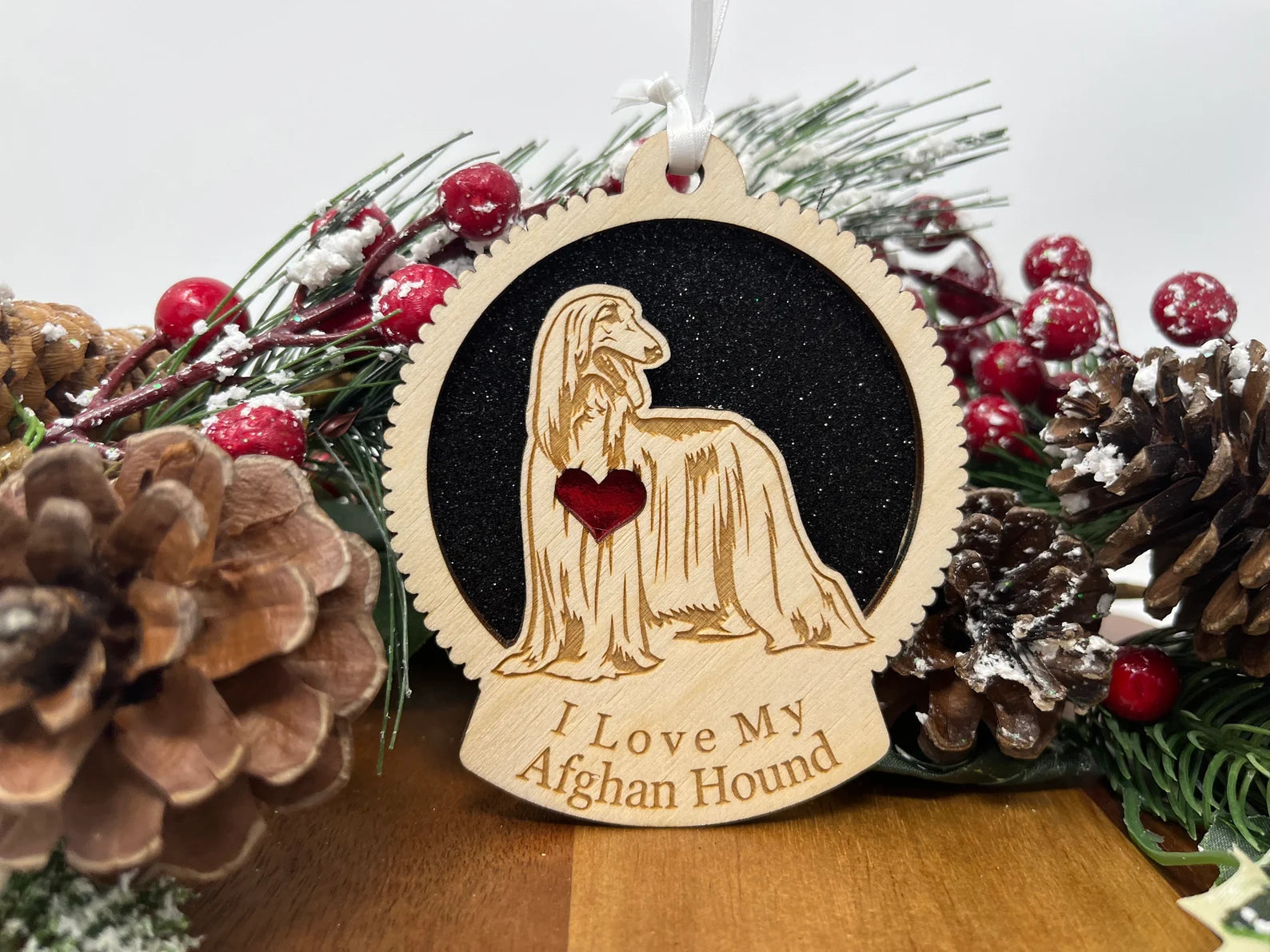 Love My Afghan Hound – Laser Engraved Round Wooden Ornament