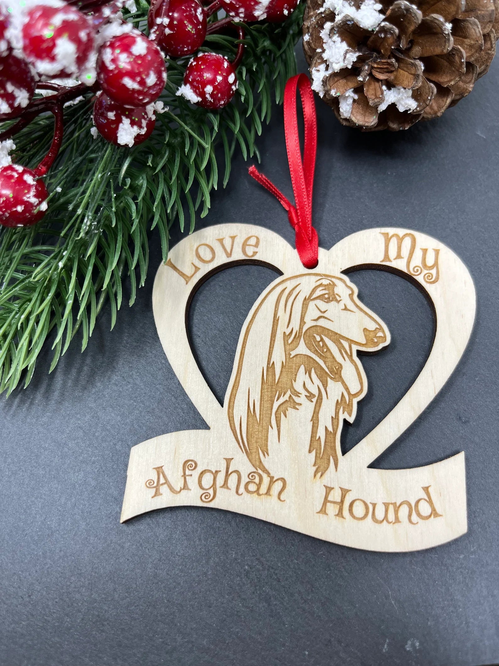 Love My Afghan Hound – Laser Engraved Wooden Heart Ornament