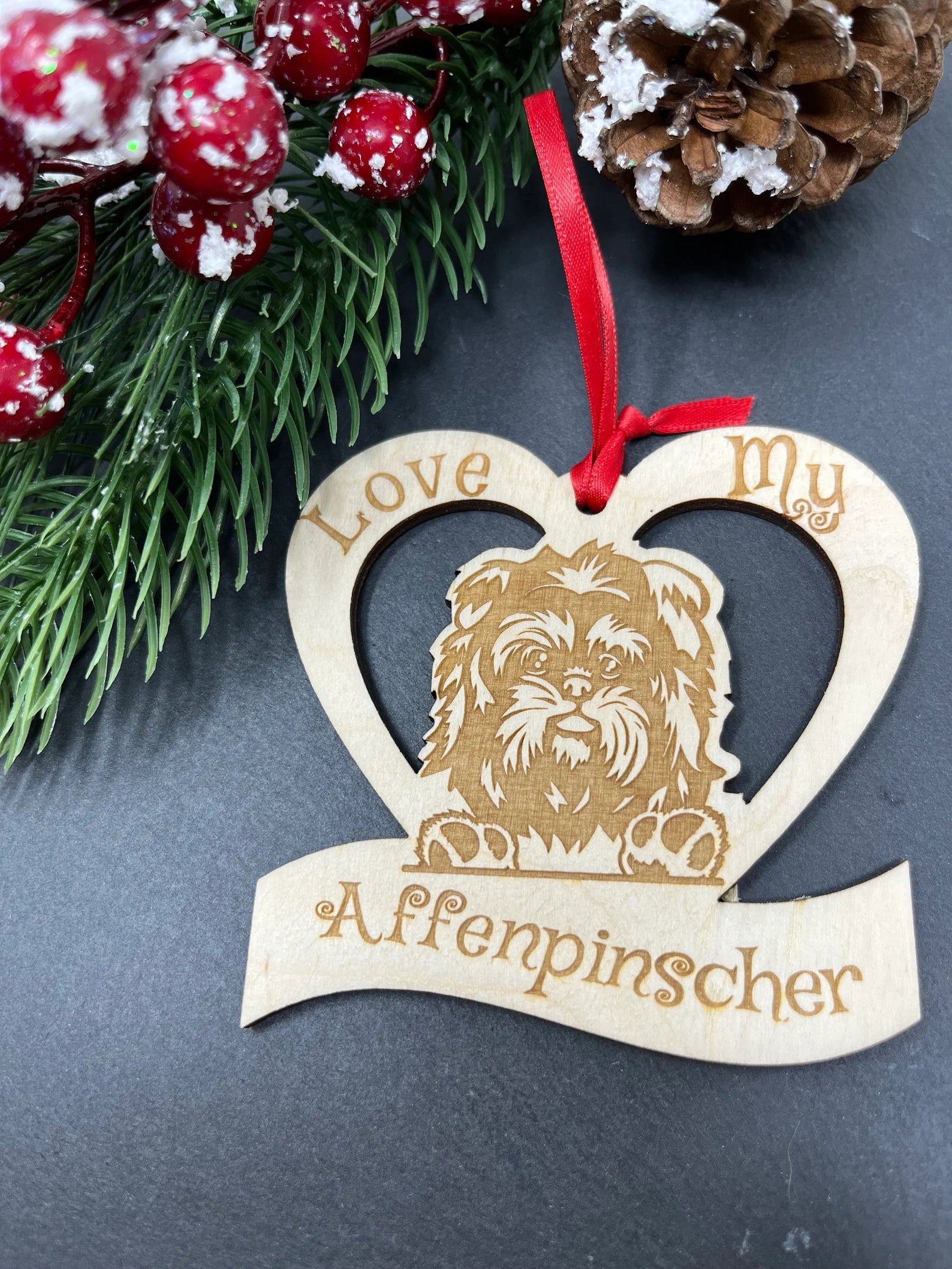 Love My Affenpinscher  – Laser Engraved Wooden Heart Ornament