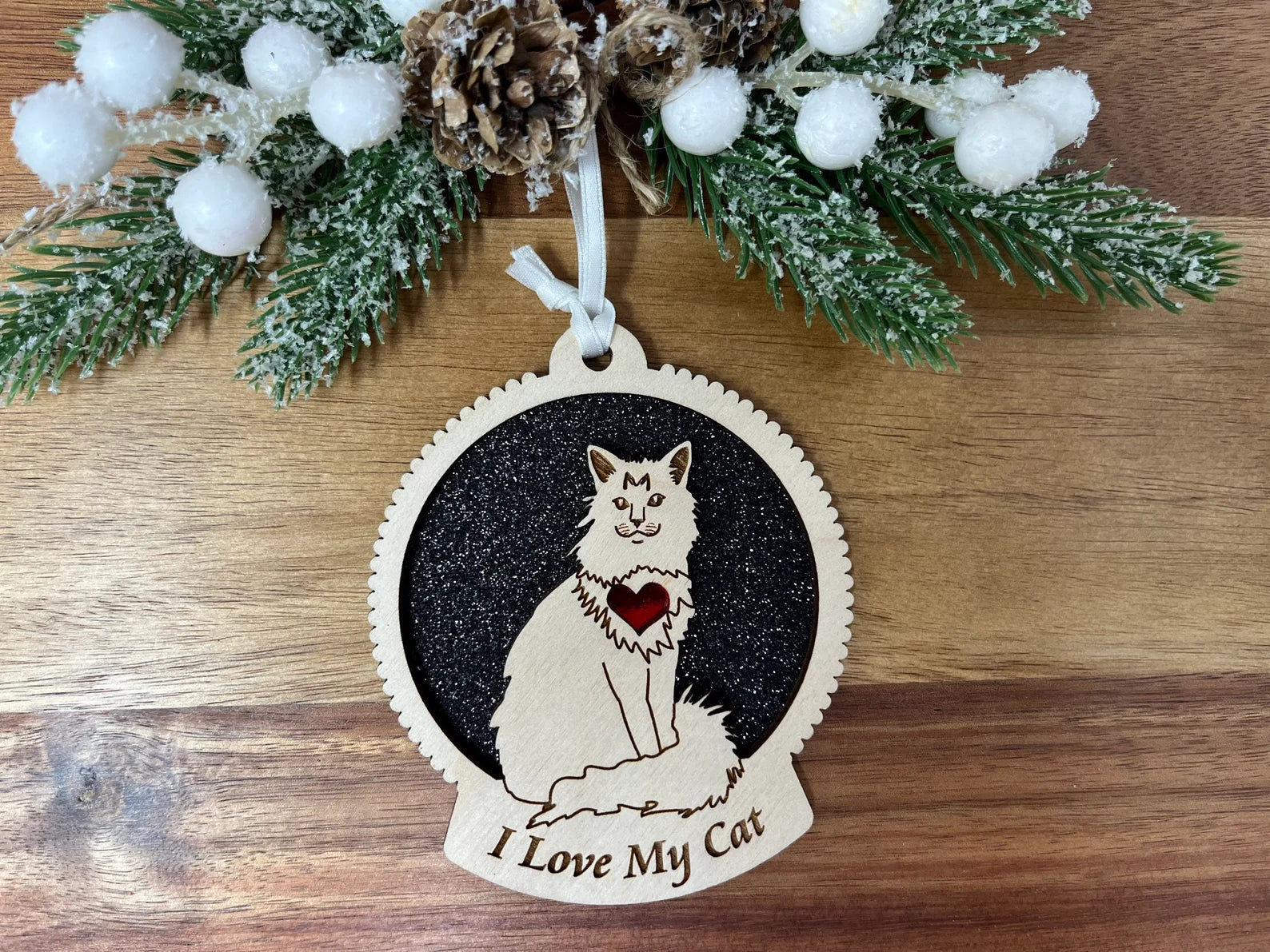 Love My Cat – Laser Engraved Round Wooden Ornament
