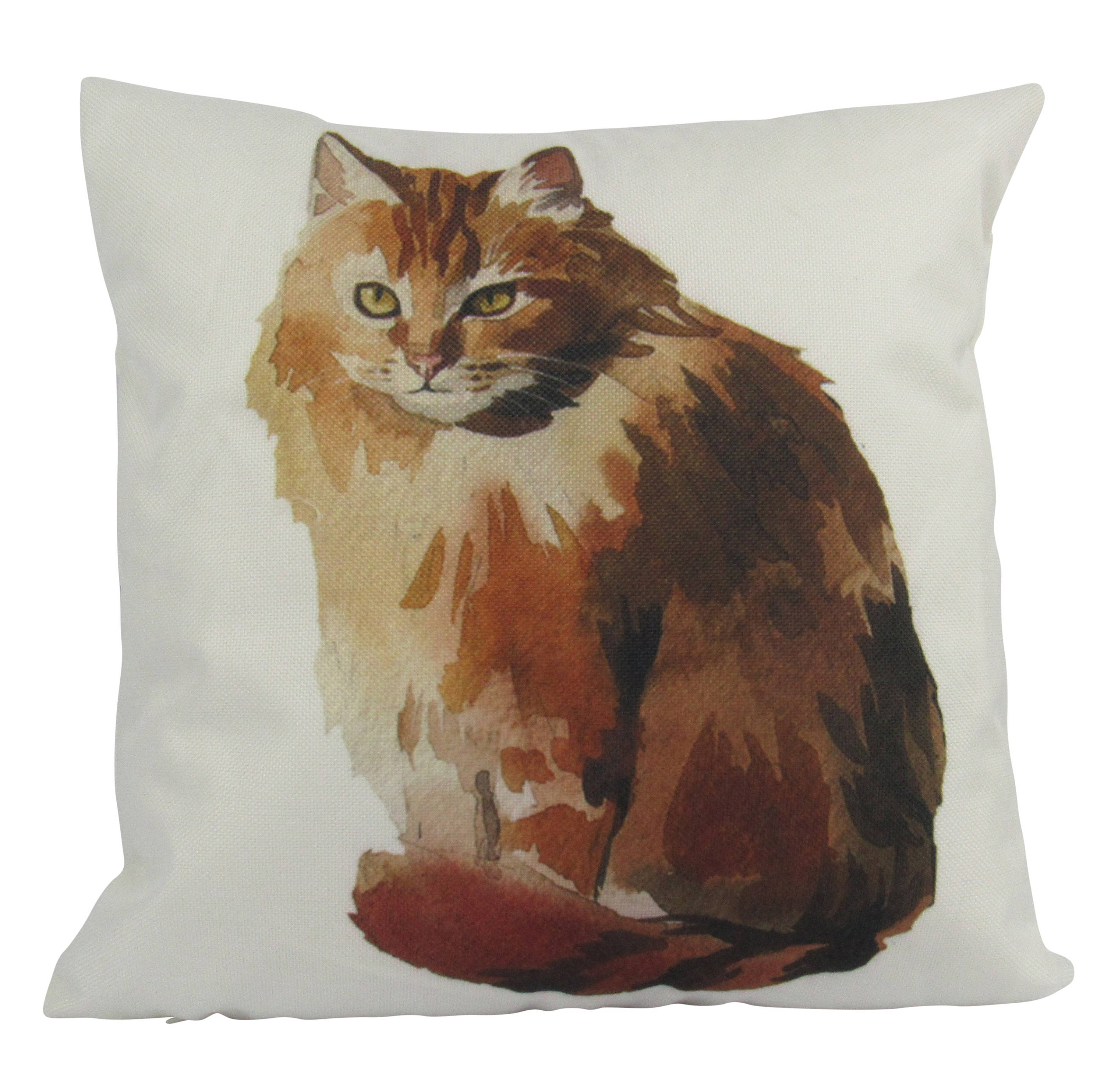 Ginger Cat Throw Pillow Cover – Watercolor Cat on White