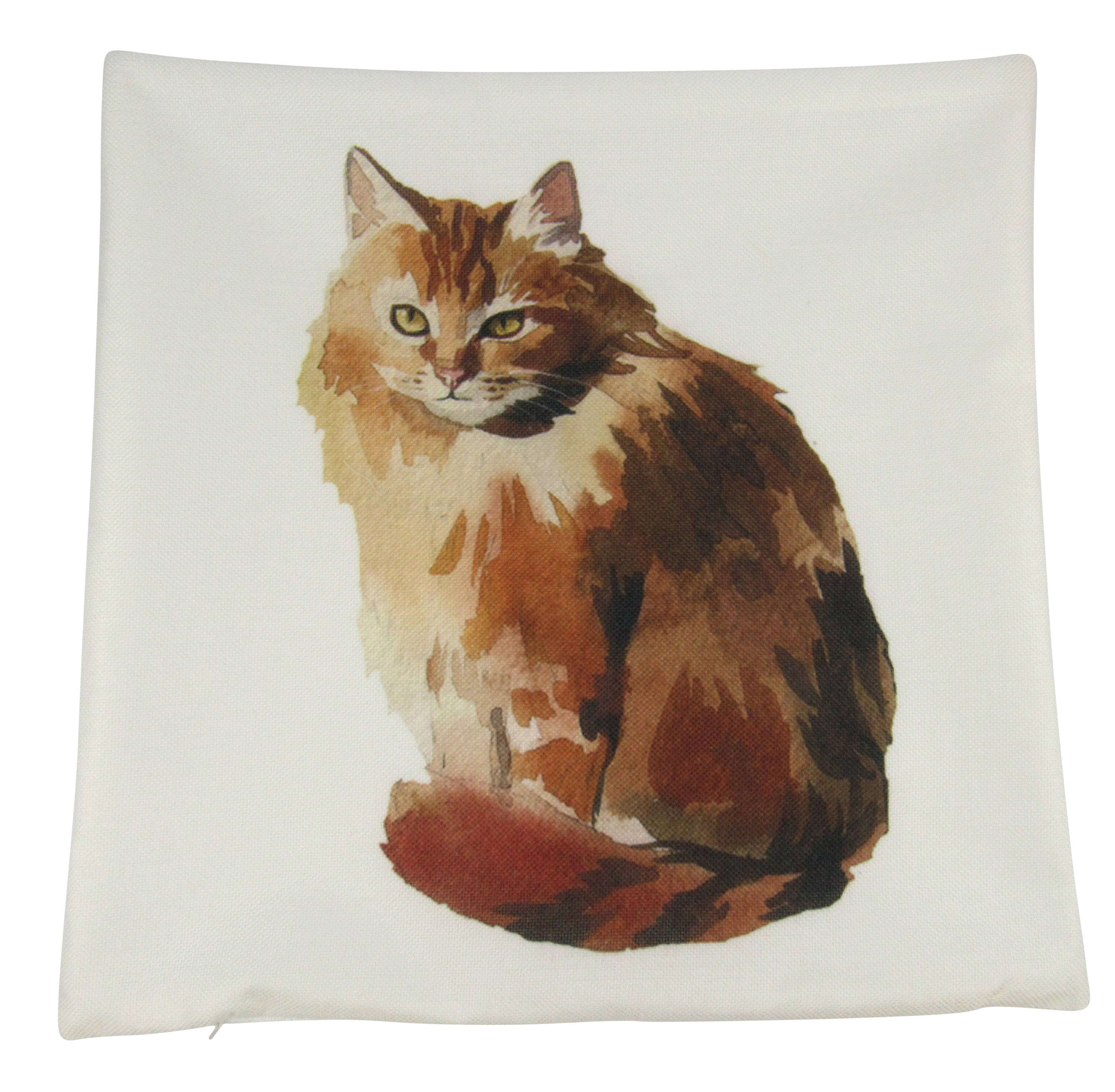Ginger Cat Throw Pillow Cover – Watercolor Cat on White