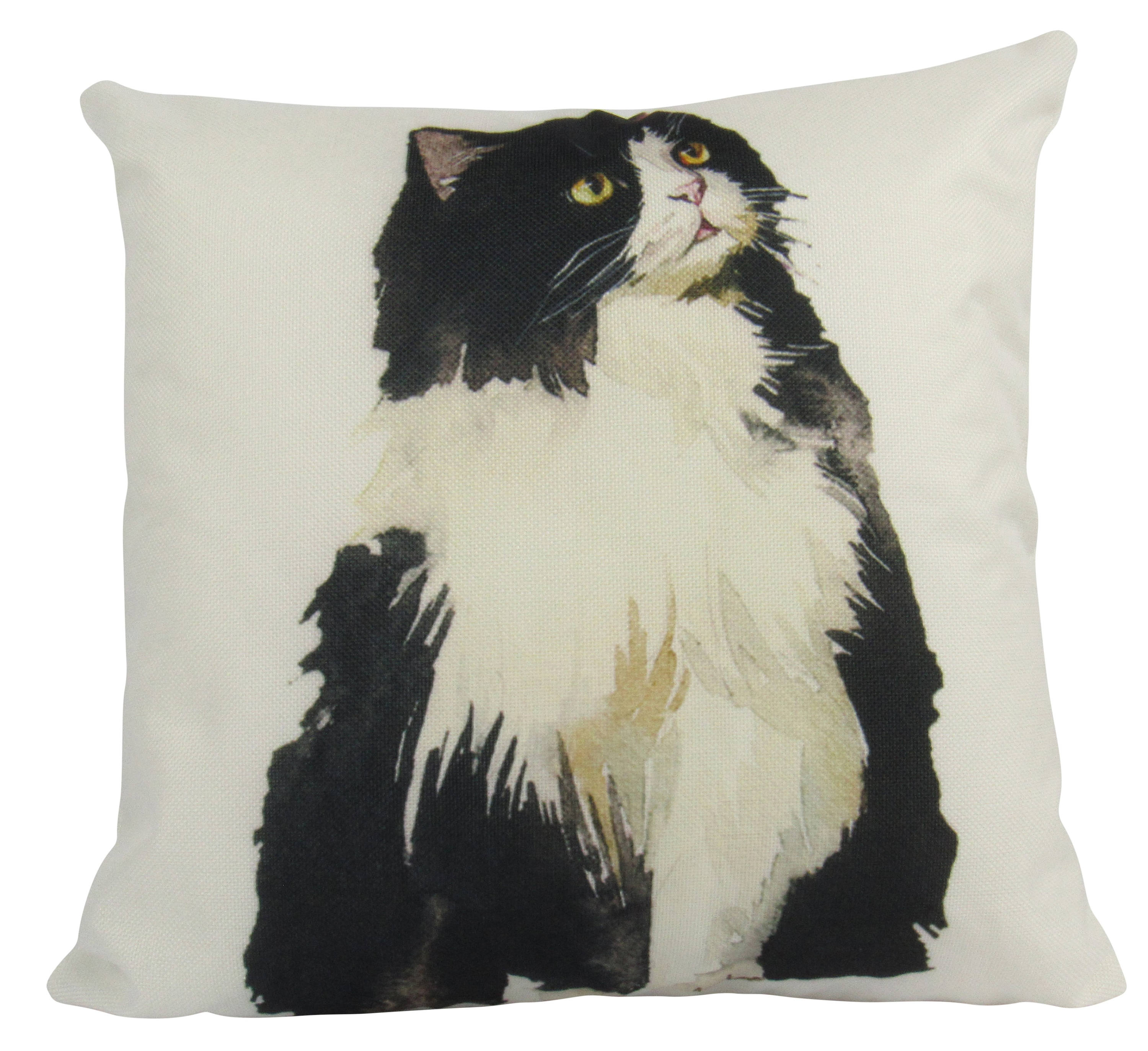 Black and White Cat Throw Pillow Cover – Persian Cat Accent