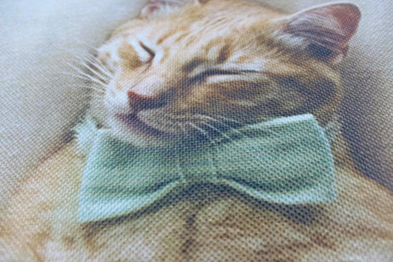 Cute Cat Throw Pillow Cover – Orange Kitty in Bow Tie Sleeping Under Covers