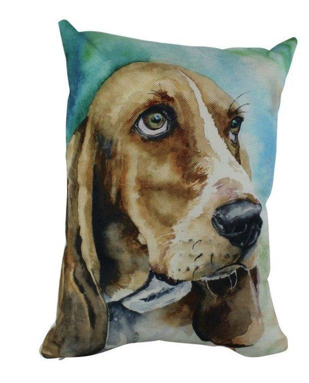 Basset Hound Throw Pillow Cover – Watercolor Dog Lover Accent